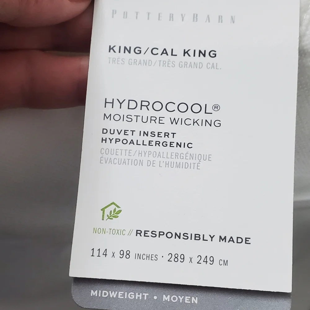New Pottery Barn Hydrocool Moisture Wicking Duvet Insert Hypoallergenic. King Sz